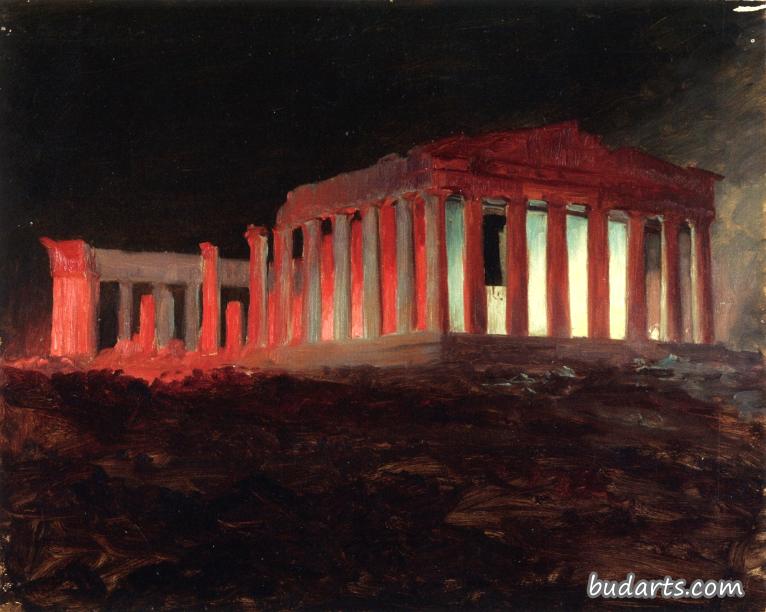帕台农神庙，雅典，西北方向（夜景照明）