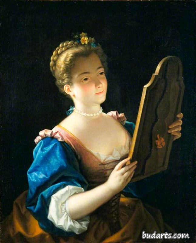 一位女士照镜子的肖像