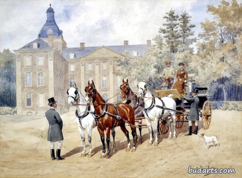 亚瑟·德·马尔尚和安森·伯格夫妇骑着四匹马