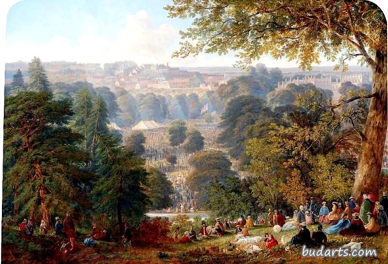 1859年，达勒姆郡奥克兰公园的花展
