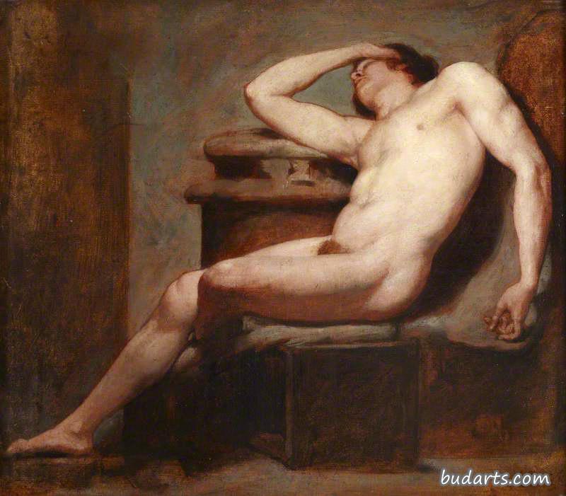 一名男性裸体躺着睡觉的学术习作