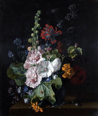 花瓶里的蜀葵和其他花
