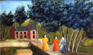 Three Women under the Trees in front of a House