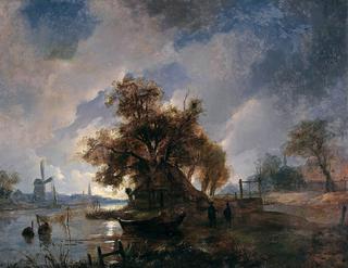 Dutch River Landscape in the Moonlight