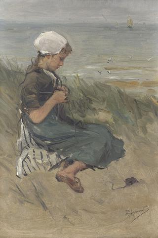 Knitting Girl on a Dune