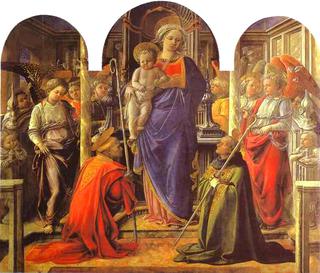圣母玛利亚和圣奥古斯丁被天使包围（巴巴多斯祭坛画）