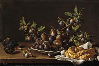 Still Life with Bowl of Plums, Figs and Bagel