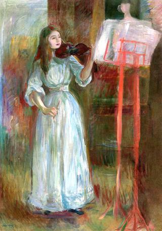 Julie Manet Playing the Violin in a White Dress