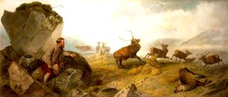 Hunter and Deer in a Highland Landscape