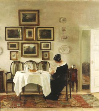 Mother and Child in a Dining Room Interior