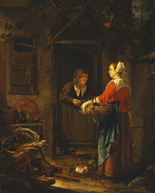 A Girl Selling Grapes to an Old Woman