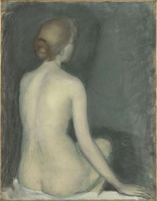 Seated nude woman seen from behind