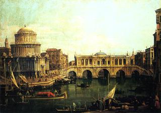 大运河的随想曲，有一座想象中的里亚托桥和其他建筑物