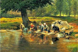 Women washing clothes in the river