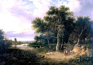 Landscape with a River and Mill, Sheep in Foreground