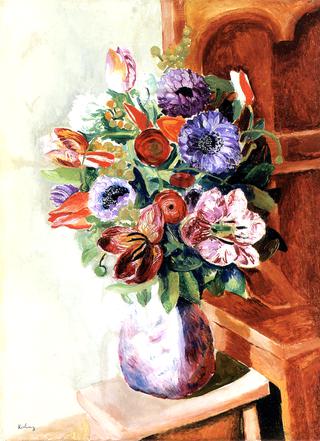 Flowers in a Vase on a Stool