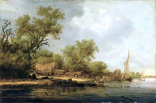 A River Landscape with Boatbuilders