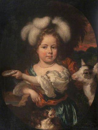 Portrait of a Young Girl with a Feather Headdress and a Kid