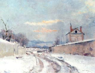Entrance to a Village in the Snow