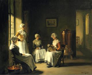 An Interior with Women Polishing Brass