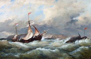 A Dutch Galliot Entering Aberdeen Harbour in a Storm
