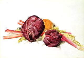 红卷心菜、大黄和桔子