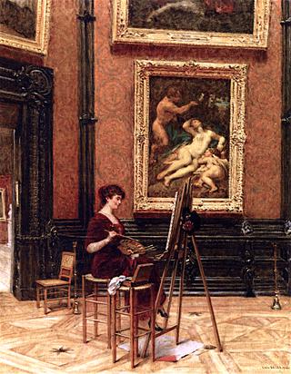 An Artist in the Louvre with Correggio's Jupiter and Antiope