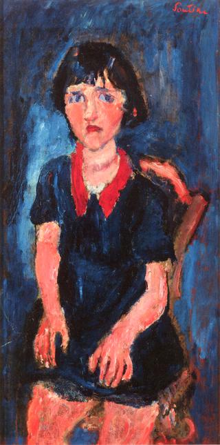Little Girl in a Blue Dress with a Red Collar