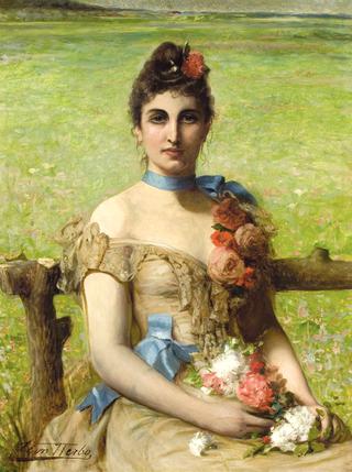 Portrait of a woman holding flowers