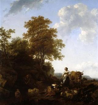 A Shepherdess with Sheep