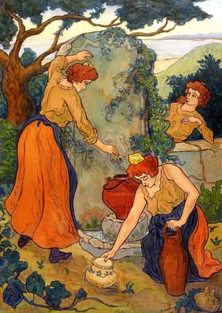 Three Women and Their Pots at the Fountain