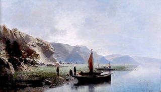 The Shore of a Lake with Boats and Figures