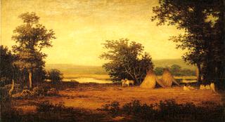 北达科他州詹姆斯河上的印第安人营地
