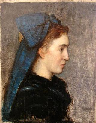 Head of a Girl from Alsace with Blue Scarf