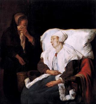 一个生病的女人和一个哭泣的女仆