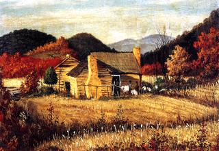 North Carolina Homestead with Mountains and Field