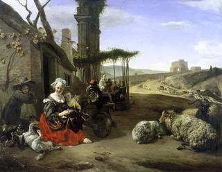Italian Landscape with Inn and Ancient Ruins