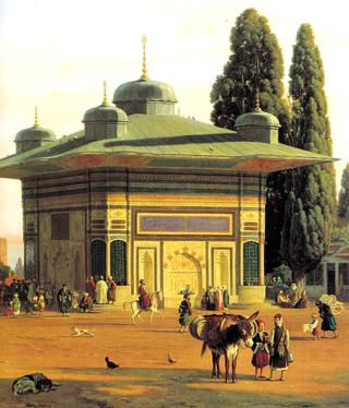 君士坦丁堡塞拉格利奥城门旁圣索菲亚广场的喷泉（细节）