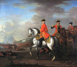 乔治二世与坎伯兰公爵和第四霍尔德内斯伯爵罗伯特在德丁根战役中