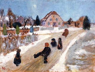 Winter Landscape with Children Sledding