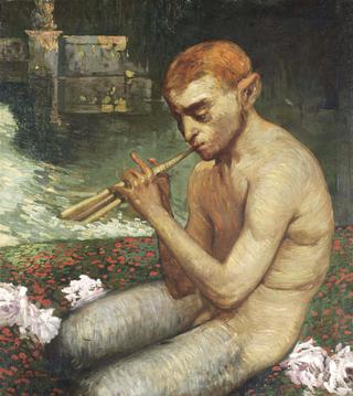 Pan playing a tune by the river
