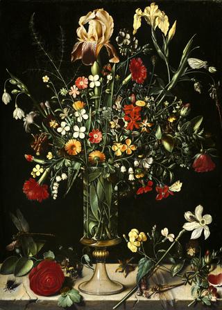 A Still Life of Flowers in a Tall Vase