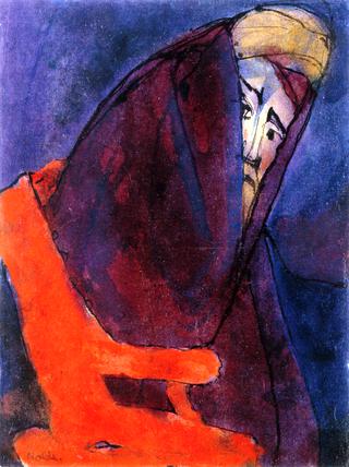 Cloaked Man on a Red Armchair