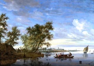 Ferry Boat With Cattle on the River Vecht Near Nijenrode