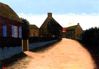 Village Street with Blue Shutters