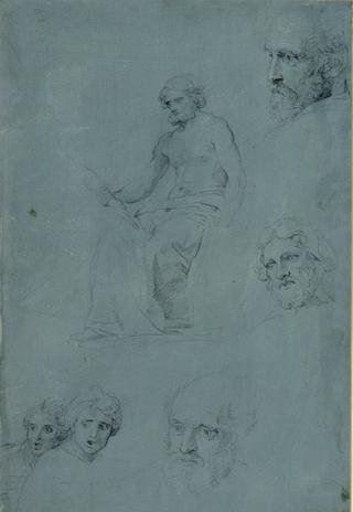 Study Sheet of Zeus and Three Male Heads and Two Women
