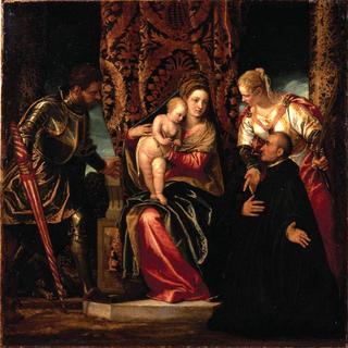 圣母子在圣乔治和圣贾斯廷之间和一个跪着的本笃会僧侣
