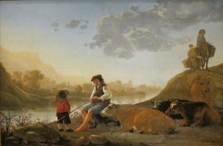 River Landscape with Bagpipe Player