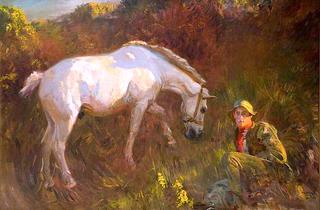 The Grey Pony, Augereau, in a Sandpit with Groom, George Curzon