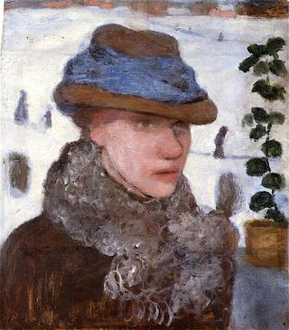 Portrait of Martha Vogeler in front of a Winter Landscape